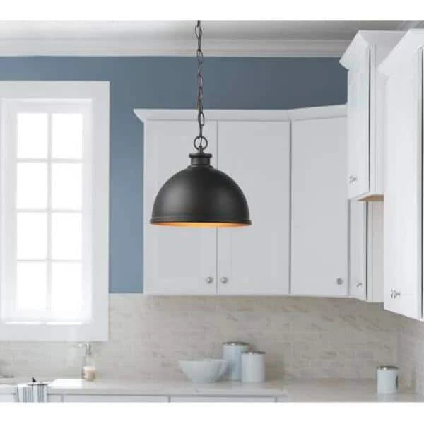 Talullah 1-Light Matte Black Pendant Lighting with Gold Interior by Hampton Bay 2 Talullah 1-Light Matte Black Pendant Lighting with Gold Interior by Hampton Bay - Image 2