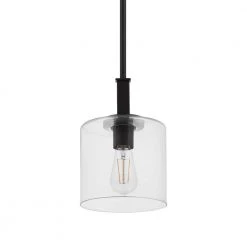 Kendall Manor 1-Light Matte Black Mini Pendant Hanging Light, Kitchen Pendant Lighting with Clear Glass Shade by Hampton Bay