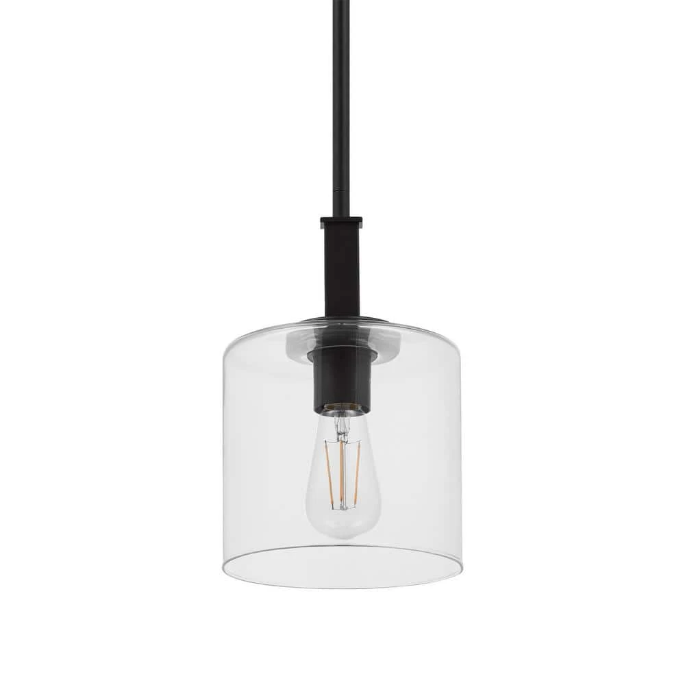 Kendall Manor 1-Light Matte Black Mini Pendant Hanging Light, Kitchen Pendant Lighting with Clear Glass Shade by Hampton Bay 1 Kendall Manor 1-Light Matte Black Mini Pendant Hanging Light, Kitchen Pendant Lighting with Clear Glass Shade by Hampton Bay