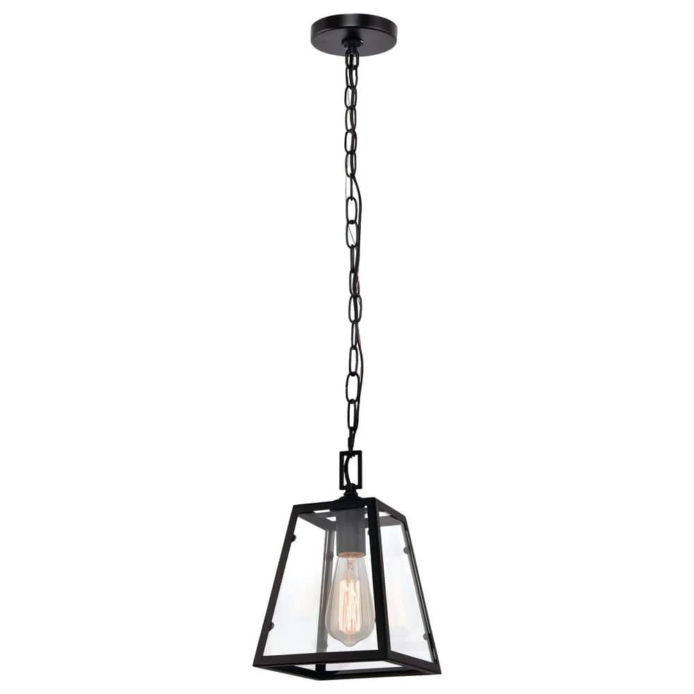 Knightley 1-Light Matte Black and Glass Mini Pendant by Hampton Bay 1 Knightley 1-Light Matte Black and Glass Mini Pendant by Hampton Bay