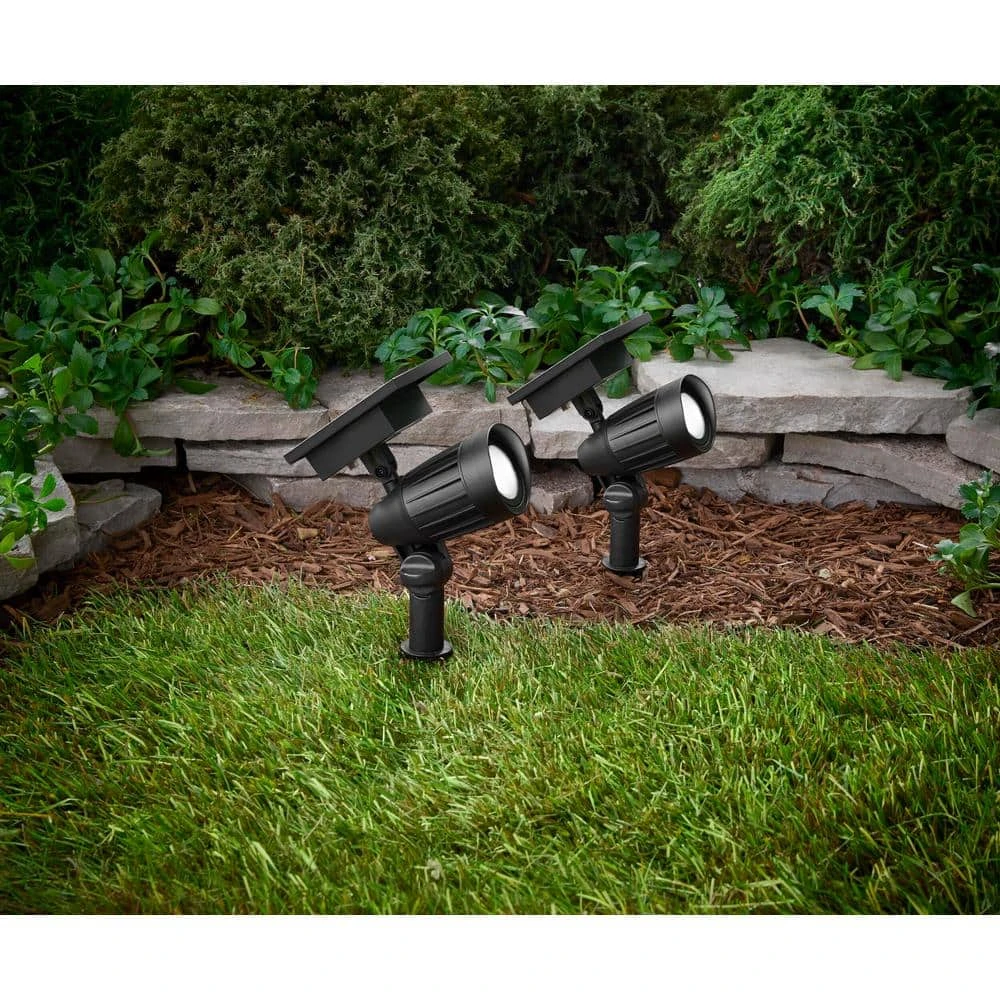 Solar 50 Lumens Black Outdoor Integrated LED Adjustable Beam Spotlight (2-Pack); Weather/Water/Rust Resistant by Hampton Bay 3 Solar 50 Lumens Black Outdoor Integrated LED Adjustable Beam Spotlight (2-Pack); Weather/Water/Rust Resistant by Hampton Bay - Image 3