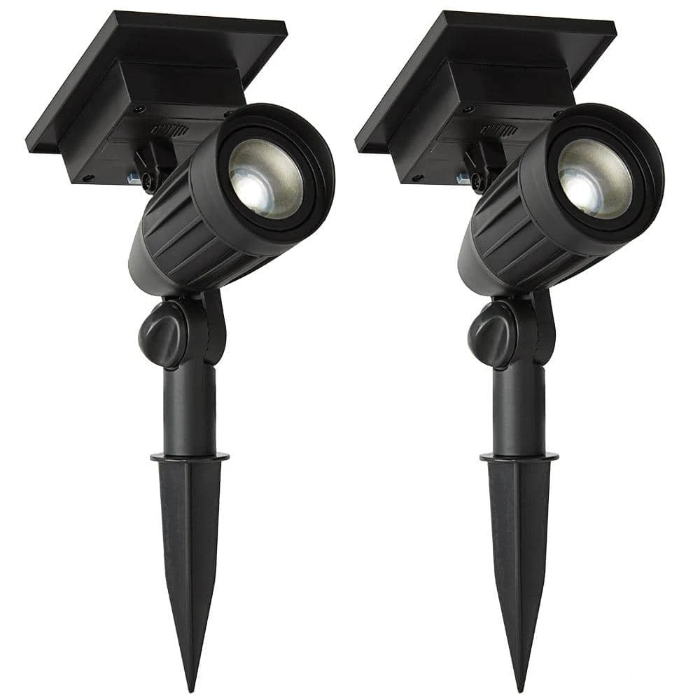 Solar 50 Lumens Black Outdoor Integrated LED Adjustable Beam Spotlight (2-Pack); Weather/Water/Rust Resistant by Hampton Bay 1 Solar 50 Lumens Black Outdoor Integrated LED Adjustable Beam Spotlight (2-Pack); Weather/Water/Rust Resistant by Hampton Bay