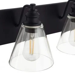 Manor 24 in. 3-Light Matte Black Industrial Bathroom Vanity Light with Clear Glass Shades by Hampton Bay -Hampton Bay Sales matte black hampton bay vanity lighting 1012hbmbdi 1d 1000
