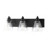 Manor 24 in. 3-Light Matte Black Industrial Bathroom Vanity Light with Clear Glass Shades by Hampton Bay