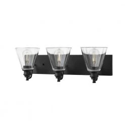 Manor 24 in. 3-Light Matte Black Industrial Bathroom Vanity Light with Clear Glass Shades by Hampton Bay -Hampton Bay Sales matte black hampton bay vanity lighting 1012hbmbdi 66 1000