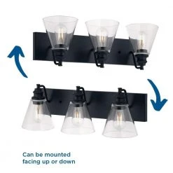 Manor 24 in. 3-Light Matte Black Industrial Bathroom Vanity Light with Clear Glass Shades by Hampton Bay -Hampton Bay Sales matte black hampton bay vanity lighting 1012hbmbdi 76 1000