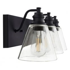 Manor 24 in. 3-Light Matte Black Industrial Bathroom Vanity Light with Clear Glass Shades by Hampton Bay -Hampton Bay Sales matte black hampton bay vanity lighting 1012hbmbdi a0 1000