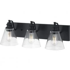Manor 24 in. 3-Light Matte Black Industrial Bathroom Vanity Light with Clear Glass Shades by Hampton Bay -Hampton Bay Sales matte black hampton bay vanity lighting 1012hbmbdi c3 1000