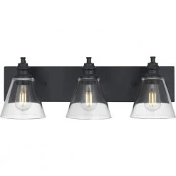 Manor 24 in. 3-Light Matte Black Industrial Bathroom Vanity Light with Clear Glass Shades by Hampton Bay -Hampton Bay Sales matte black hampton bay vanity lighting 1012hbmbdi fa 1000
