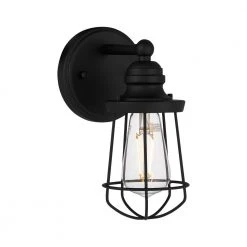 Southbourne 1-Light Matte Black Wall Sconce with Open Steel Cage Frame by Hampton Bay