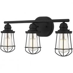 Southbourne 3-Light Matte Black Vanity Light with Open Steel Cage Frame by Hampton Bay -Hampton Bay Sales matte black hampton bay vanity lighting dshd19522v 4f 1000