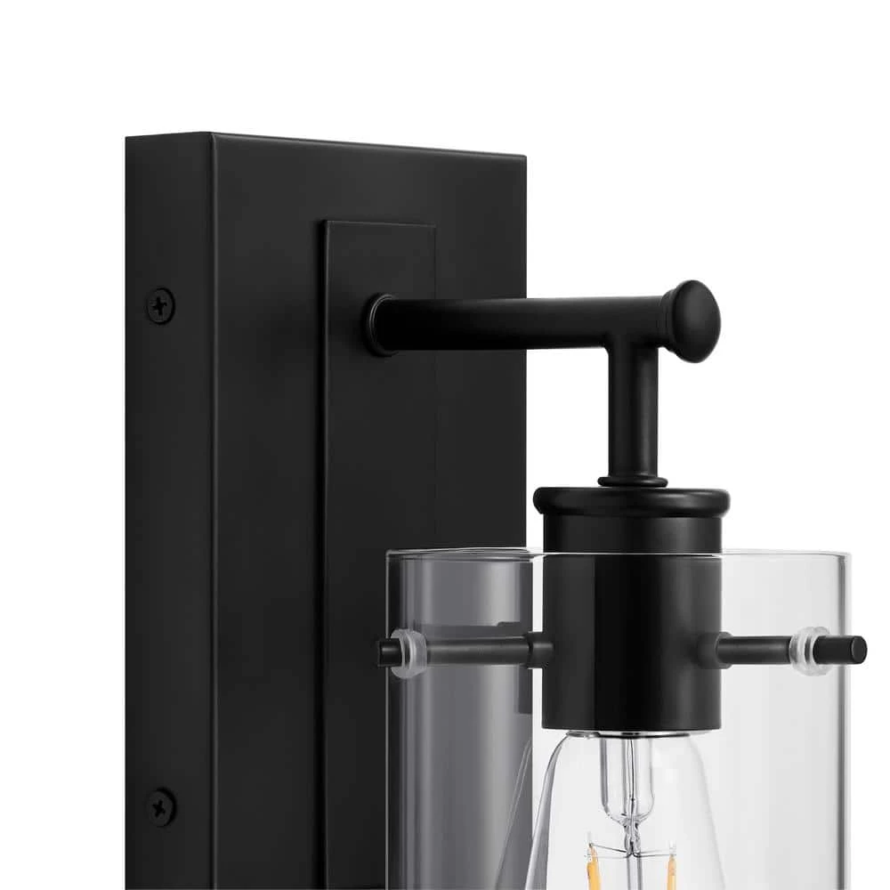 Regan 4.5 in. 1-Light Matte Black Bathroom Vanity Light with Clear Glass Shades by Hampton Bay 3 Regan 4.5 in. 1-Light Matte Black Bathroom Vanity Light with Clear Glass Shades by Hampton Bay - Image 3