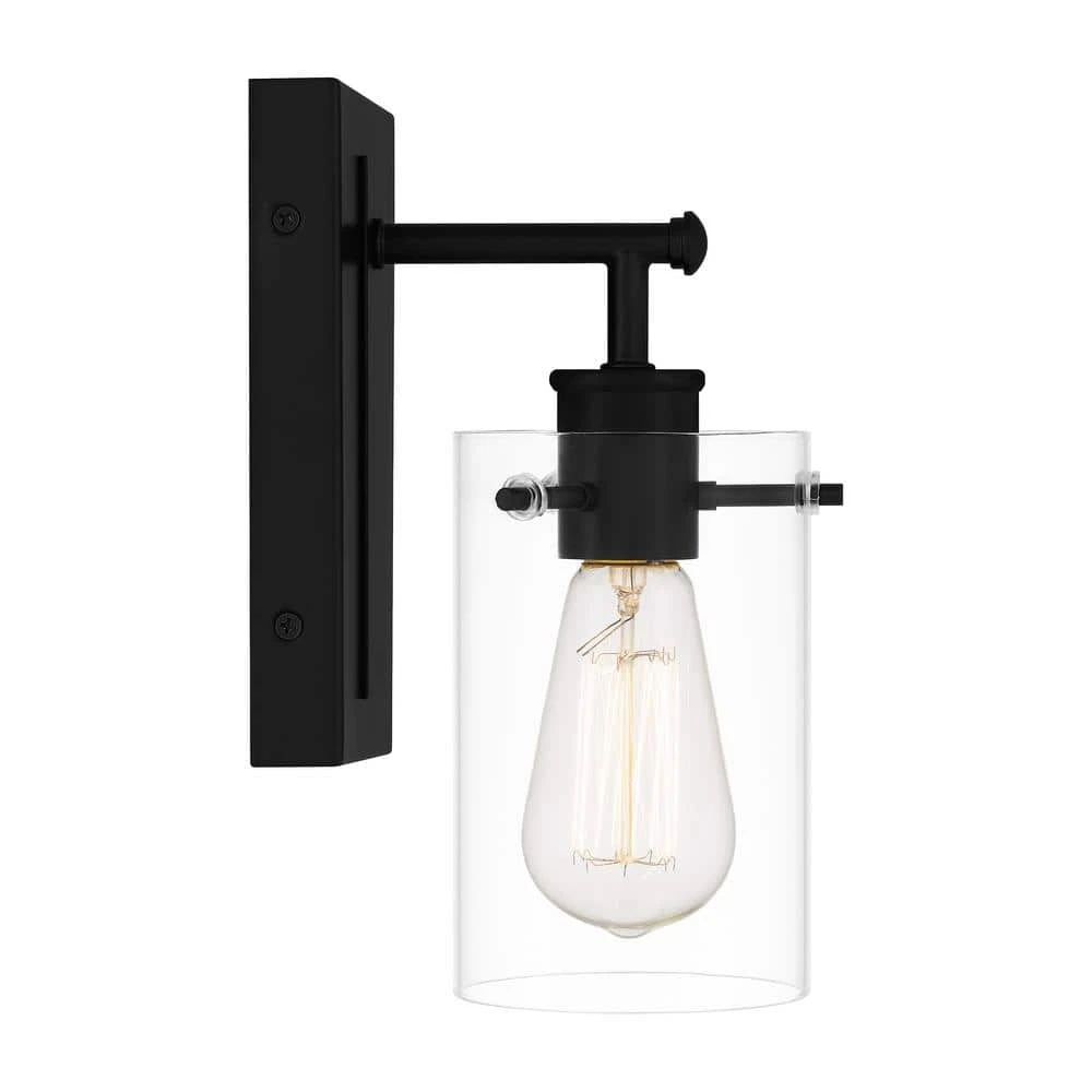 Regan 4.5 in. 1-Light Matte Black Bathroom Vanity Light with Clear Glass Shades by Hampton Bay 9 Regan 4.5 in. 1-Light Matte Black Bathroom Vanity Light with Clear Glass Shades by Hampton Bay - Image 9