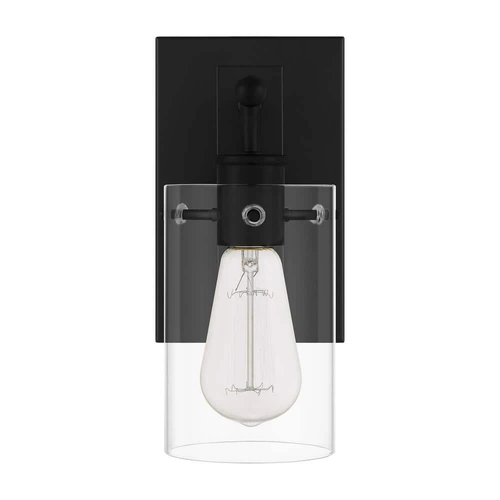 Regan 4.5 in. 1-Light Matte Black Bathroom Vanity Light with Clear Glass Shades by Hampton Bay 7 Regan 4.5 in. 1-Light Matte Black Bathroom Vanity Light with Clear Glass Shades by Hampton Bay - Image 7