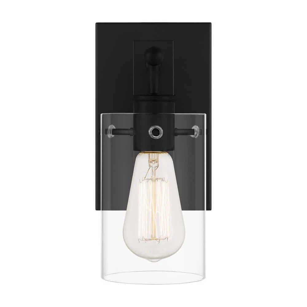 Regan 4.5 in. 1-Light Matte Black Bathroom Vanity Light with Clear Glass Shades by Hampton Bay 6 Regan 4.5 in. 1-Light Matte Black Bathroom Vanity Light with Clear Glass Shades by Hampton Bay - Image 6
