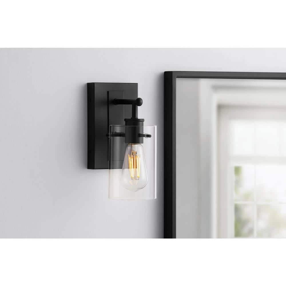 Regan 4.5 in. 1-Light Matte Black Bathroom Vanity Light with Clear Glass Shades by Hampton Bay 2 Regan 4.5 in. 1-Light Matte Black Bathroom Vanity Light with Clear Glass Shades by Hampton Bay - Image 2