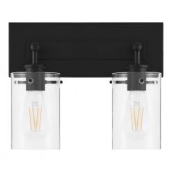 Regan 12.75 in. 2-Light Matte Black Bathroom Vanity Light with Clear Glass Shades by Hampton Bay