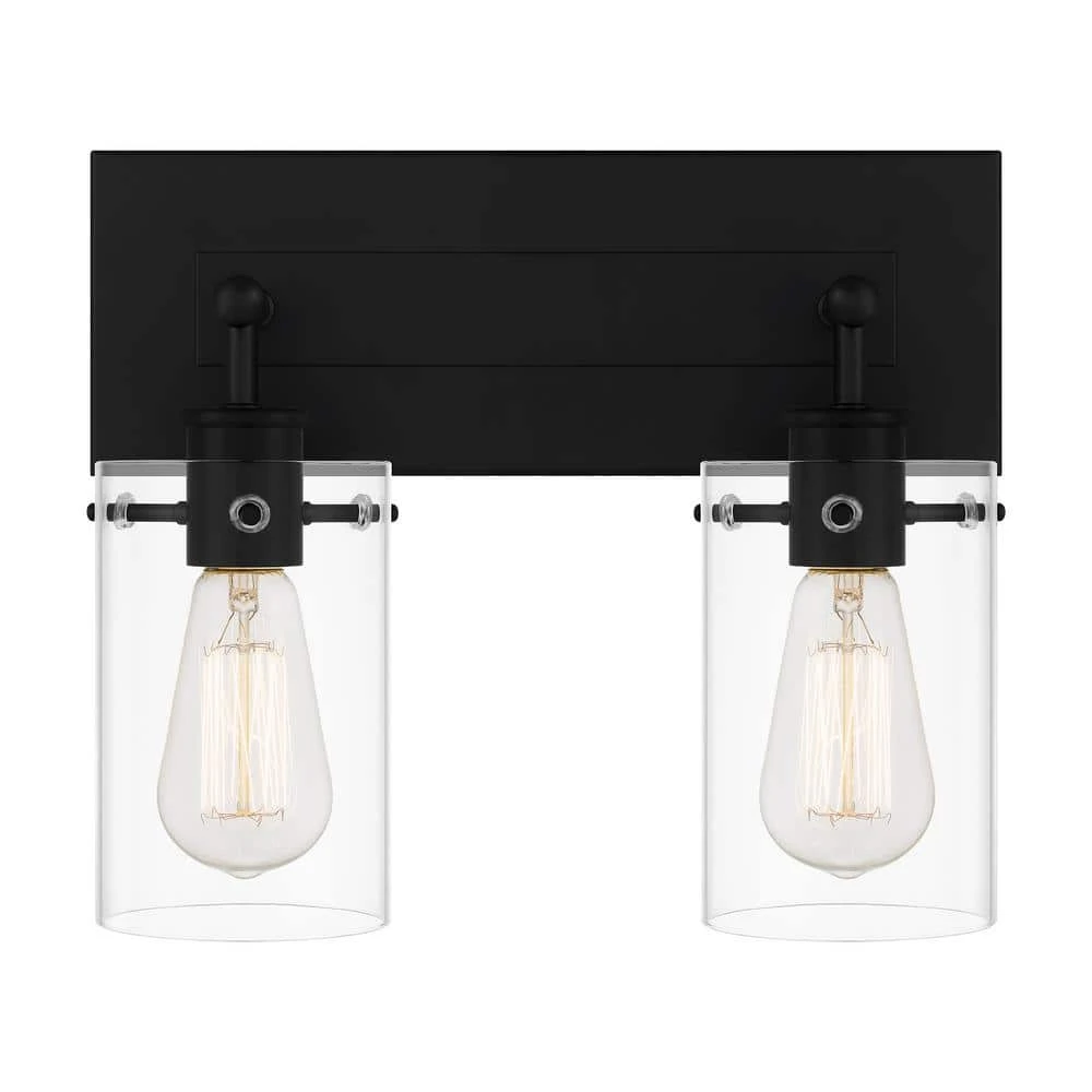 Regan 12.75 in. 2-Light Matte Black Bathroom Vanity Light with Clear Glass Shades by Hampton Bay 6 Regan 12.75 in. 2-Light Matte Black Bathroom Vanity Light with Clear Glass Shades by Hampton Bay - Image 6