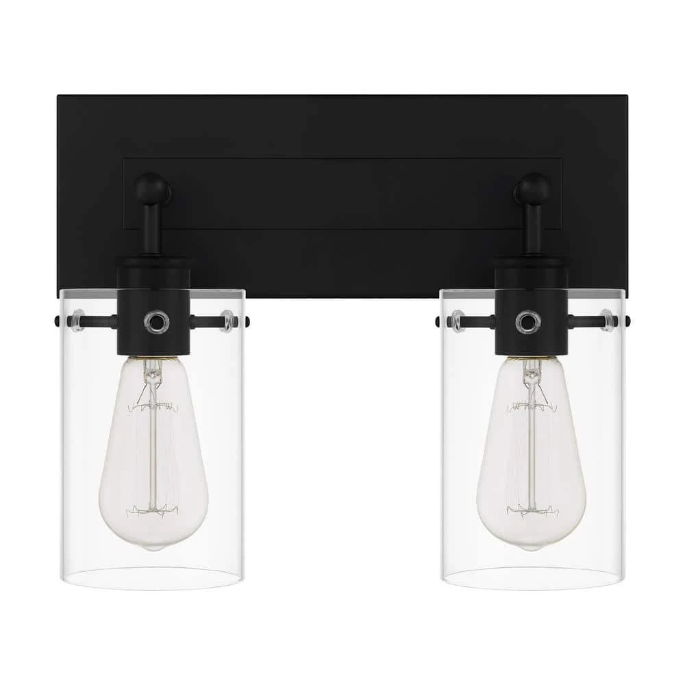Regan 12.75 in. 2-Light Matte Black Bathroom Vanity Light with Clear Glass Shades by Hampton Bay 7 Regan 12.75 in. 2-Light Matte Black Bathroom Vanity Light with Clear Glass Shades by Hampton Bay - Image 7