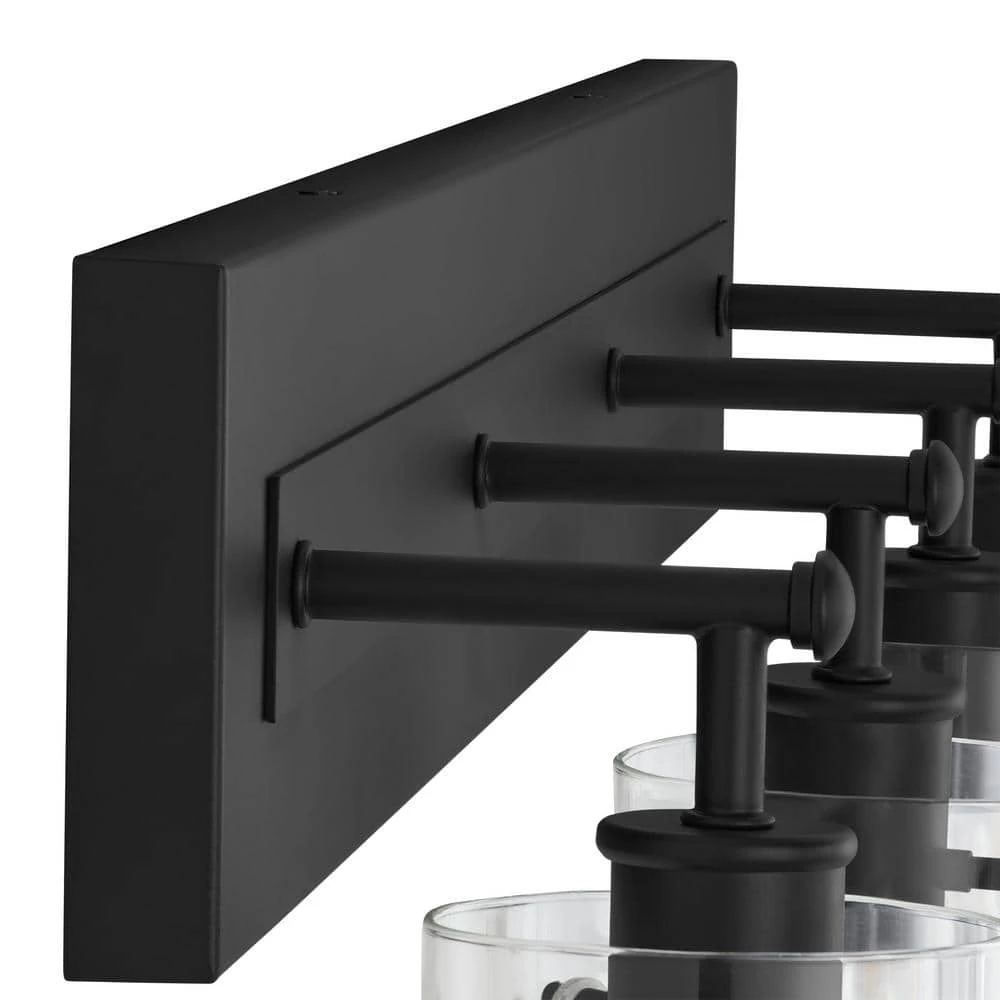 Regan 29.25 in. 4-Light Matte Black Bathroom Vanity Light with Clear Glass Shades by Hampton Bay 5 Regan 29.25 in. 4-Light Matte Black Bathroom Vanity Light with Clear Glass Shades by Hampton Bay - Image 5