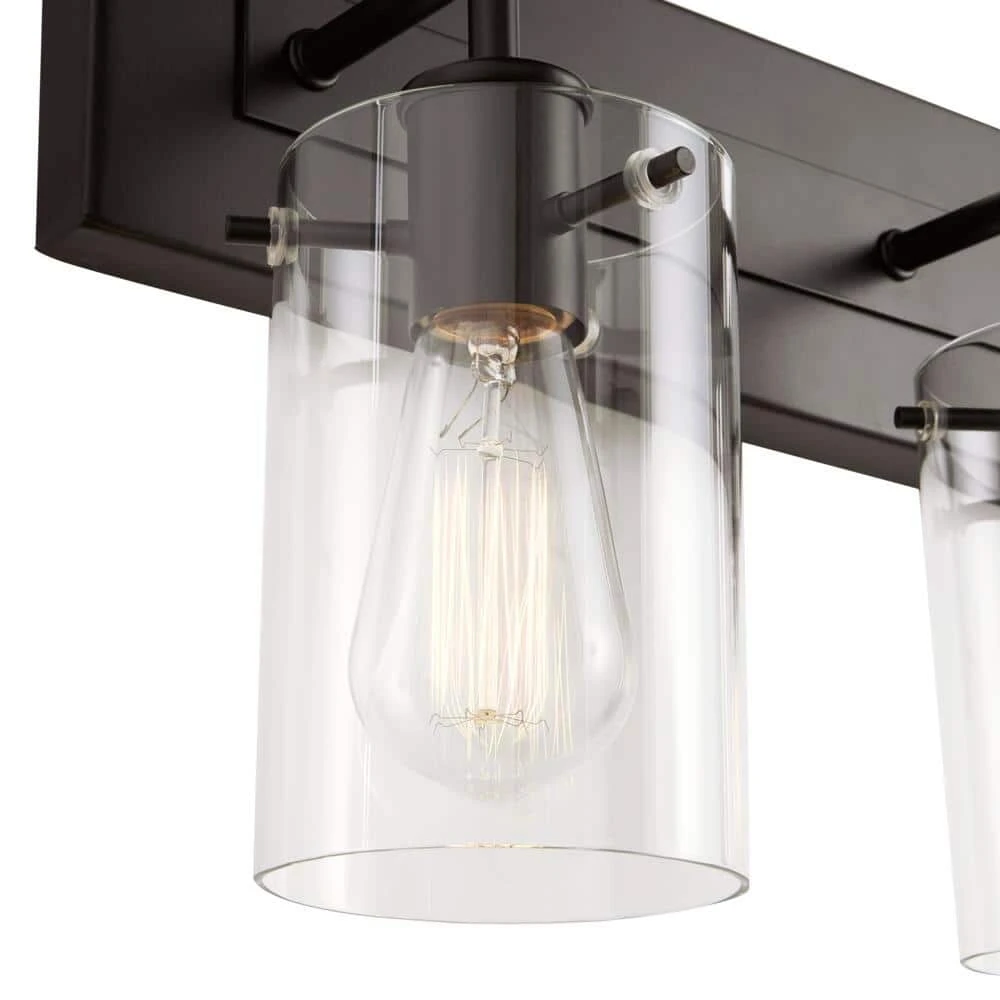 Regan 29.25 in. 4-Light Matte Black Bathroom Vanity Light with Clear Glass Shades by Hampton Bay 10 Regan 29.25 in. 4-Light Matte Black Bathroom Vanity Light with Clear Glass Shades by Hampton Bay - Image 10