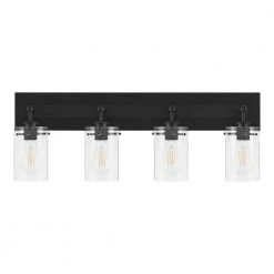 Regan 29.25 in. 4-Light Matte Black Bathroom Vanity Light with Clear Glass Shades by Hampton Bay