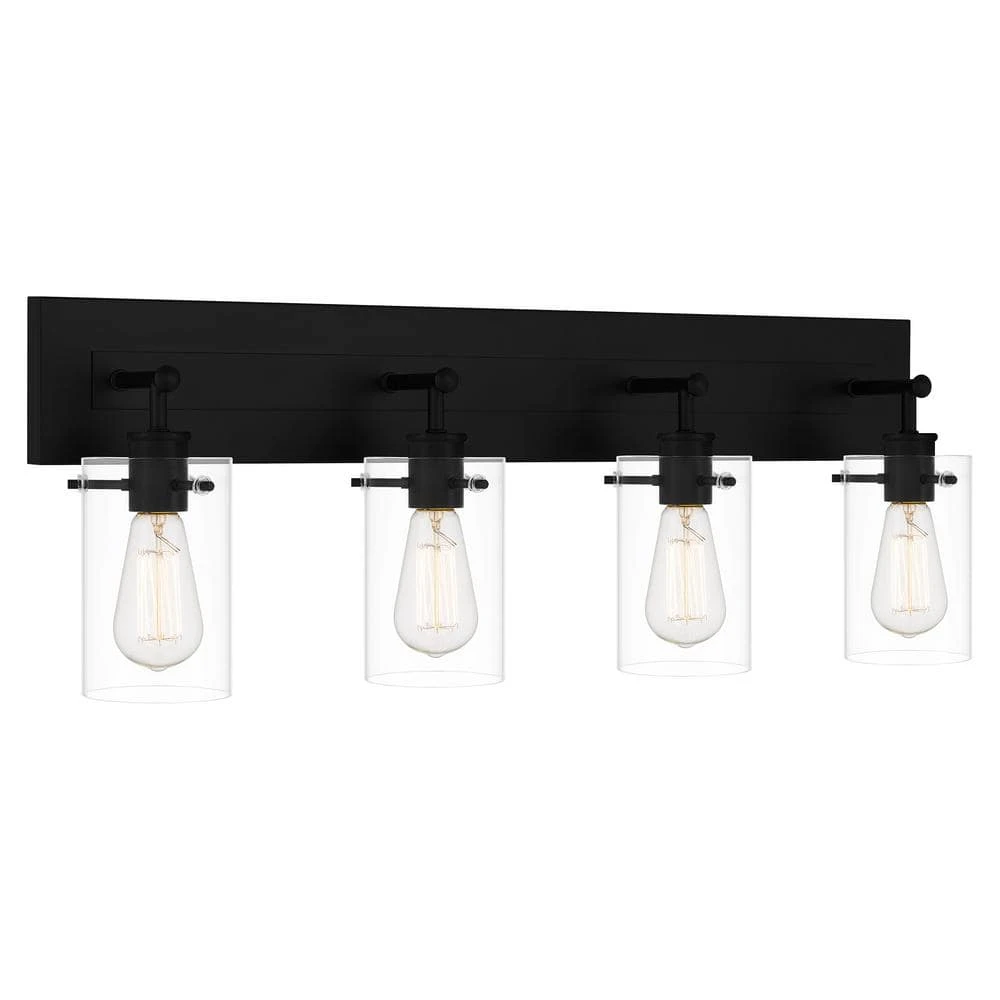 Regan 29.25 in. 4-Light Matte Black Bathroom Vanity Light with Clear Glass Shades by Hampton Bay 12 Regan 29.25 in. 4-Light Matte Black Bathroom Vanity Light with Clear Glass Shades by Hampton Bay - Image 12