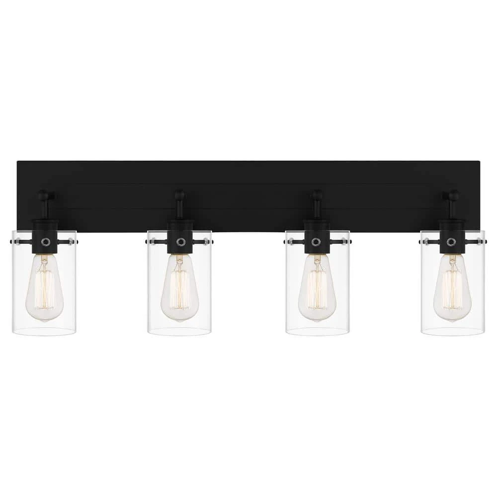 Regan 29.25 in. 4-Light Matte Black Bathroom Vanity Light with Clear Glass Shades by Hampton Bay 6 Regan 29.25 in. 4-Light Matte Black Bathroom Vanity Light with Clear Glass Shades by Hampton Bay - Image 6