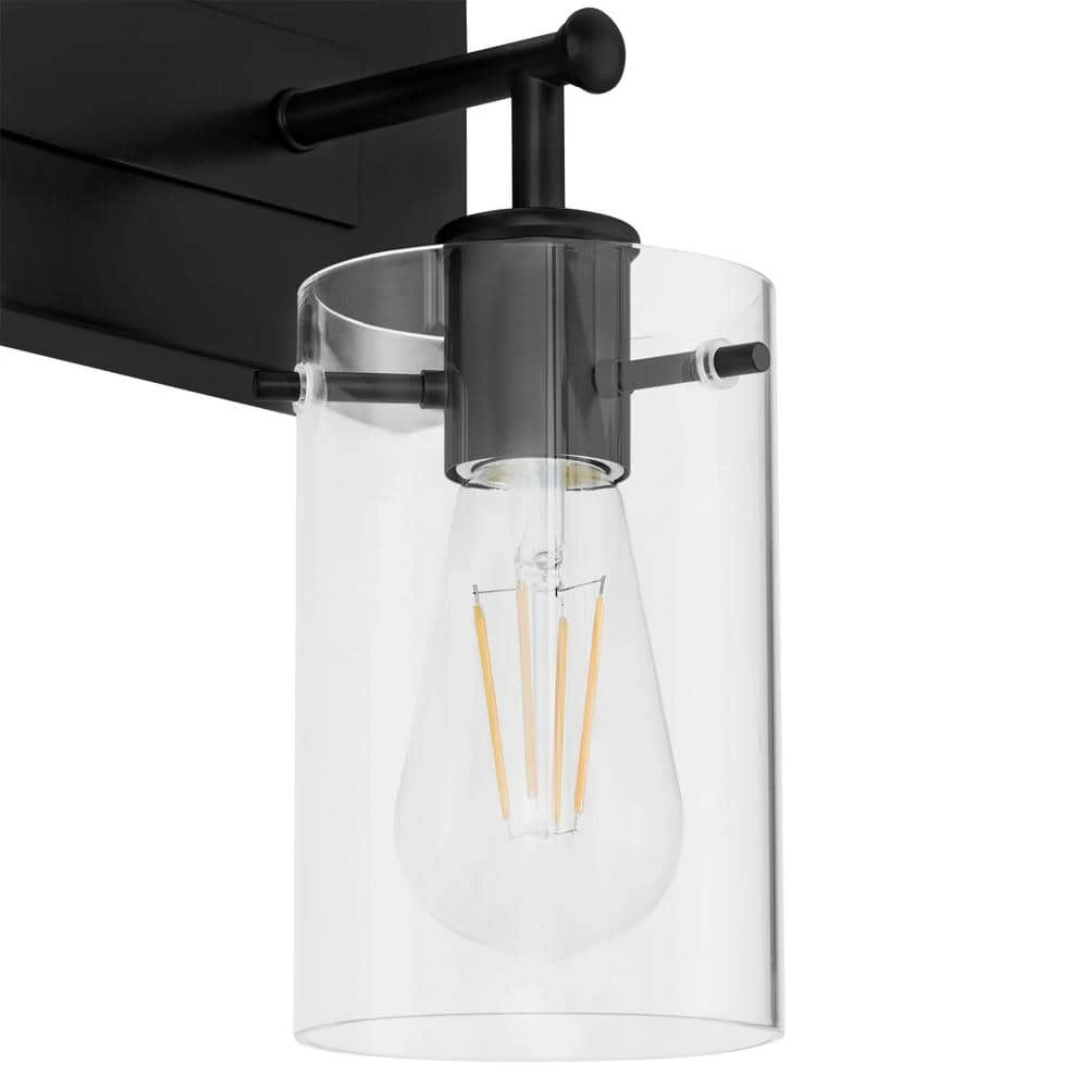 Regan 29.25 in. 4-Light Matte Black Bathroom Vanity Light with Clear Glass Shades by Hampton Bay 4 Regan 29.25 in. 4-Light Matte Black Bathroom Vanity Light with Clear Glass Shades by Hampton Bay - Image 4