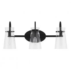 Vinton Place 22 in. 3-Light Matte Black Bathroom Vanity Light with Clear Shades by Hampton Bay