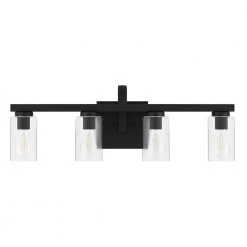Kendall Manor 29 in. 4 Light Matte Black Bathroom Vanity Light with Clear Glass Shades by Hampton Bay