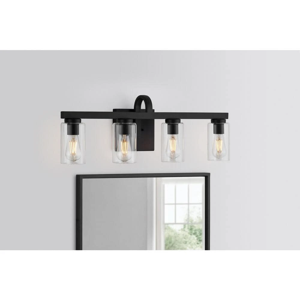 Kendall Manor 29 in. 4 Light Matte Black Bathroom Vanity Light with Clear Glass Shades by Hampton Bay 2 Kendall Manor 29 in. 4 Light Matte Black Bathroom Vanity Light with Clear Glass Shades by Hampton Bay - Image 2