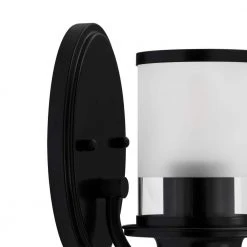 Truitt 5 in. 1-Light Matte Black Transitional Wall Mount Sconce Light with Frosted and Clear Edge Glass Shade by Hampton Bay -Hampton Bay Sales matte black hampton bay vanity lighting hb2594 43 a0 1000