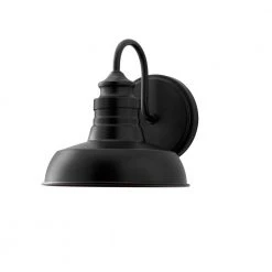 Elmcroft 7.63 in. 1-Light Matte Black Modern Farmhouse Wall Mount Sconce Light with Metal Shade by Hampton Bay