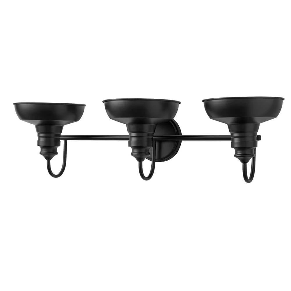 Elmcroft 29 in. 3-Light Matte Black Modern Farmhouse Bathroom Vanity Light with Metal Shades by Hampton Bay 5 Elmcroft 29 in. 3-Light Matte Black Modern Farmhouse Bathroom Vanity Light with Metal Shades by Hampton Bay - Image 5