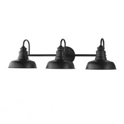 Elmcroft 29 in. 3-Light Matte Black Modern Farmhouse Bathroom Vanity Light with Metal Shades by Hampton Bay