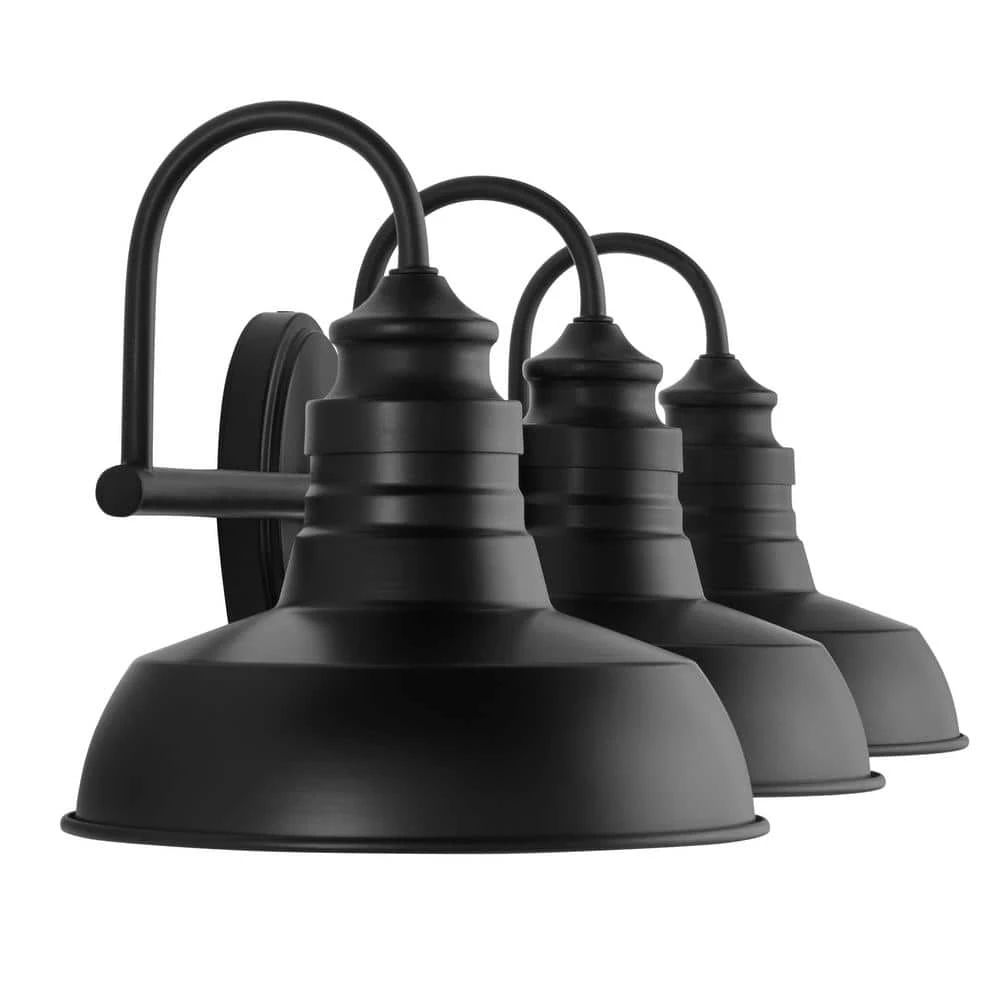 Elmcroft 29 in. 3-Light Matte Black Modern Farmhouse Bathroom Vanity Light with Metal Shades by Hampton Bay 4 Elmcroft 29 in. 3-Light Matte Black Modern Farmhouse Bathroom Vanity Light with Metal Shades by Hampton Bay - Image 4