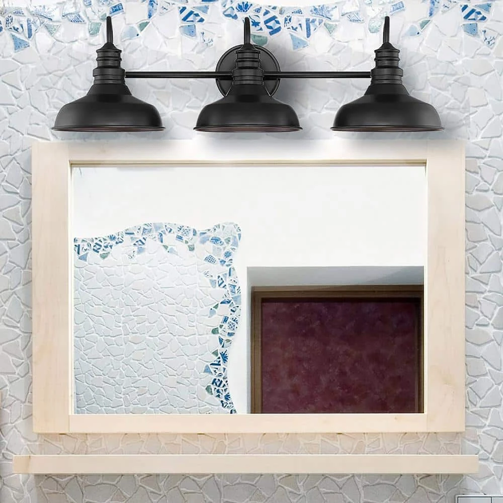 Elmcroft 29 in. 3-Light Matte Black Modern Farmhouse Bathroom Vanity Light with Metal Shades by Hampton Bay 14 Elmcroft 29 in. 3-Light Matte Black Modern Farmhouse Bathroom Vanity Light with Metal Shades by Hampton Bay - Image 14