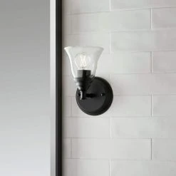 Marsden 5.5 in. 1-Light Matte Black Transitional Wall Mount Sconce Light with Clear Glass Shade by Hampton Bay -Hampton Bay Sales matte black hampton bay vanity lighting hb3675 43 31 1000