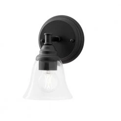 Marsden 5.5 in. 1-Light Matte Black Transitional Wall Mount Sconce Light with Clear Glass Shade by Hampton Bay