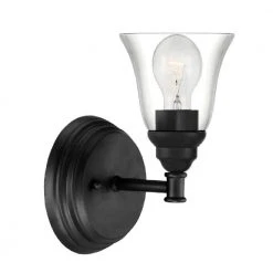 Marsden 5.5 in. 1-Light Matte Black Transitional Wall Mount Sconce Light with Clear Glass Shade by Hampton Bay -Hampton Bay Sales matte black hampton bay vanity lighting hb3675 43 c3 1000