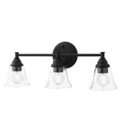 Marsden 23.5 in. 3-Light Matte Black Transitional Bathroom Vanity Light with Clear Glass Shades by Hampton Bay