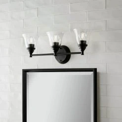 Marsden 23.5 in. 3-Light Matte Black Transitional Bathroom Vanity Light with Clear Glass Shades by Hampton Bay -Hampton Bay Sales matte black hampton bay vanity lighting hb3677 43 fa 1000