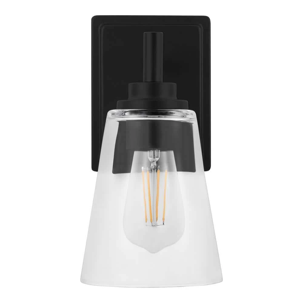 Wakefield 5.25 in. 1-Light Matte Black Modern Wall Mount Sconce Light with Clear Glass Shade by Hampton Bay 10 Wakefield 5.25 in. 1-Light Matte Black Modern Wall Mount Sconce Light with Clear Glass Shade by Hampton Bay - Image 10