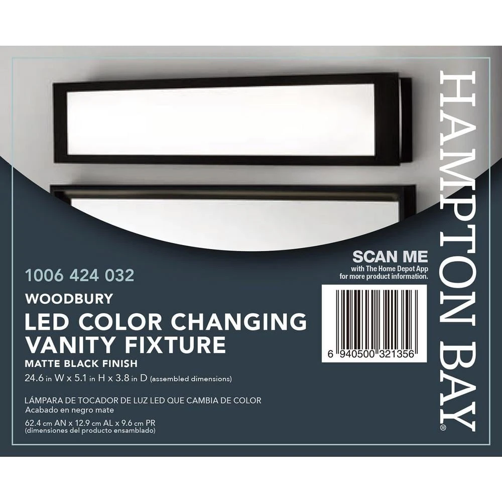 Woodbury 24.6 in. 1-Light Matte Black Integrated LED Bathroom Vanity Light Bar with Frosted Acrylic Shade by Hampton Bay 9 Woodbury 24.6 in. 1-Light Matte Black Integrated LED Bathroom Vanity Light Bar with Frosted Acrylic Shade by Hampton Bay - Image 9
