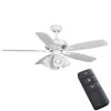Hollis 52 in. Indoor LED Matte White Dry Rated Ceiling Fan with 5 Reversible Blades, Light Kit and Remote Control by Hampton Bay