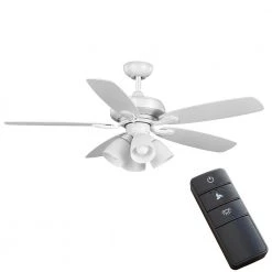 Hollis 52 in. Indoor LED Matte White Dry Rated Ceiling Fan with 5 Reversible Blades, Light Kit and Remote Control by Hampton Bay