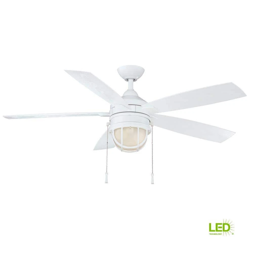 Seaport II 52 in. LED Indoor/Outdoor Matte White Ceiling Fan with Light and Pull Chains by Hampton Bay 2 Seaport II 52 in. LED Indoor/Outdoor Matte White Ceiling Fan with Light and Pull Chains by Hampton Bay - Image 2