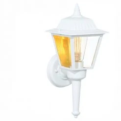 13.75 in. White 1-Light Outdoor Wall Lamp with Clear Beveled Glass Shade by Hampton Bay -Hampton Bay Sales matte white hampton bay outdoor sconces bpl1611 wht 31 1000