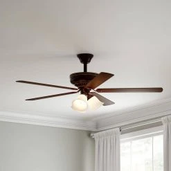Campbell 52 in. Indoor LED Mediterranean Bronze Ceiling Fan with Light Kit, Downrod, Reversible Blades and Remote by Hampton Bay -Hampton Bay Sales mediterranean bronze hampton bay ceiling fans with lights 41350 1d 1000